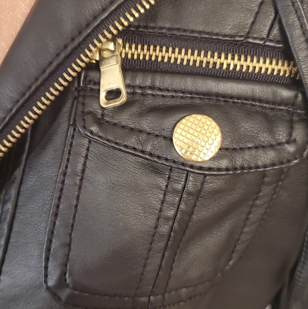 Hooded Faux Leather Jacket Sz Sm - Picture 4 of 8